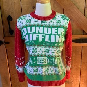 The Office Dunder Mifflin Paper Co Holiday Novelty Knit Party Sweater Size Small